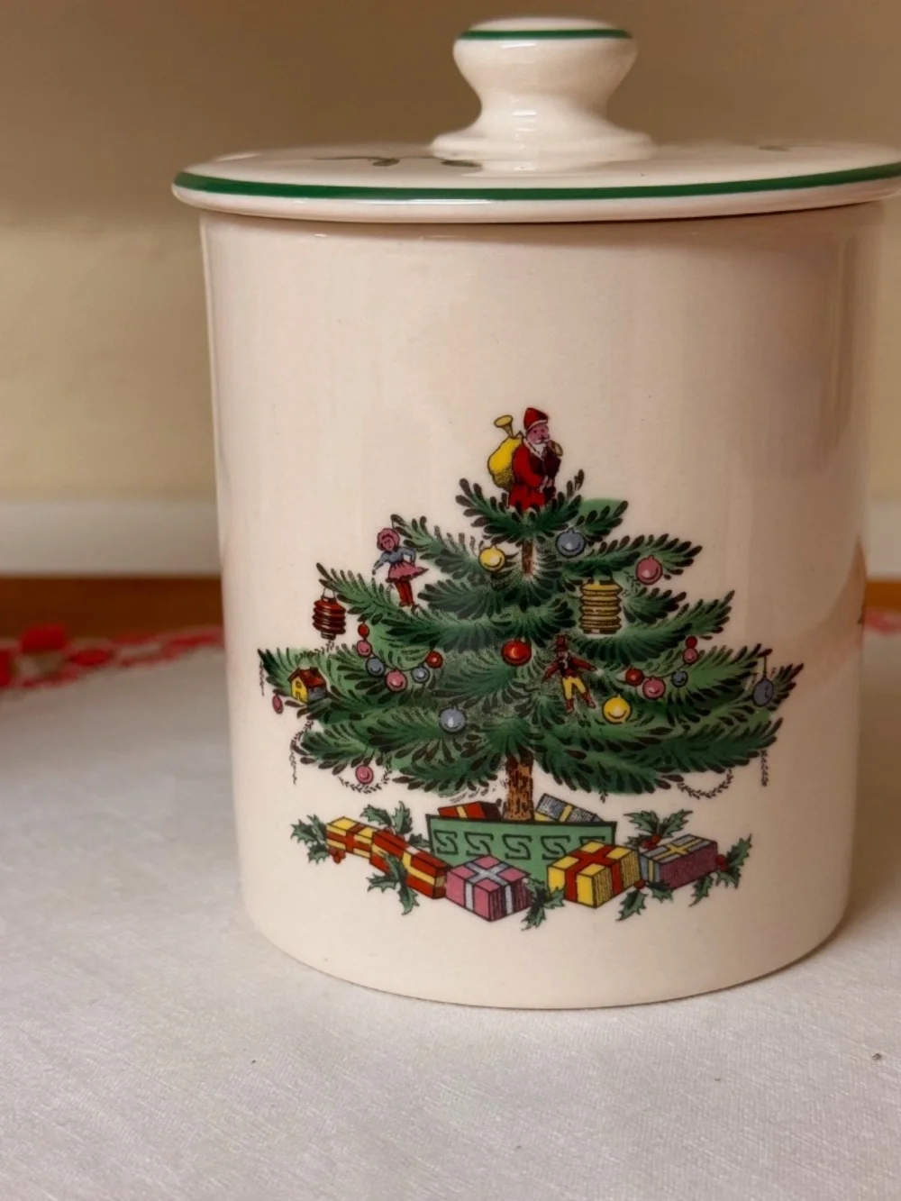 Vintage 1980's SPODE CHRISTMAS TREE Porcelain Marmalade Jar with Lid  New in Box